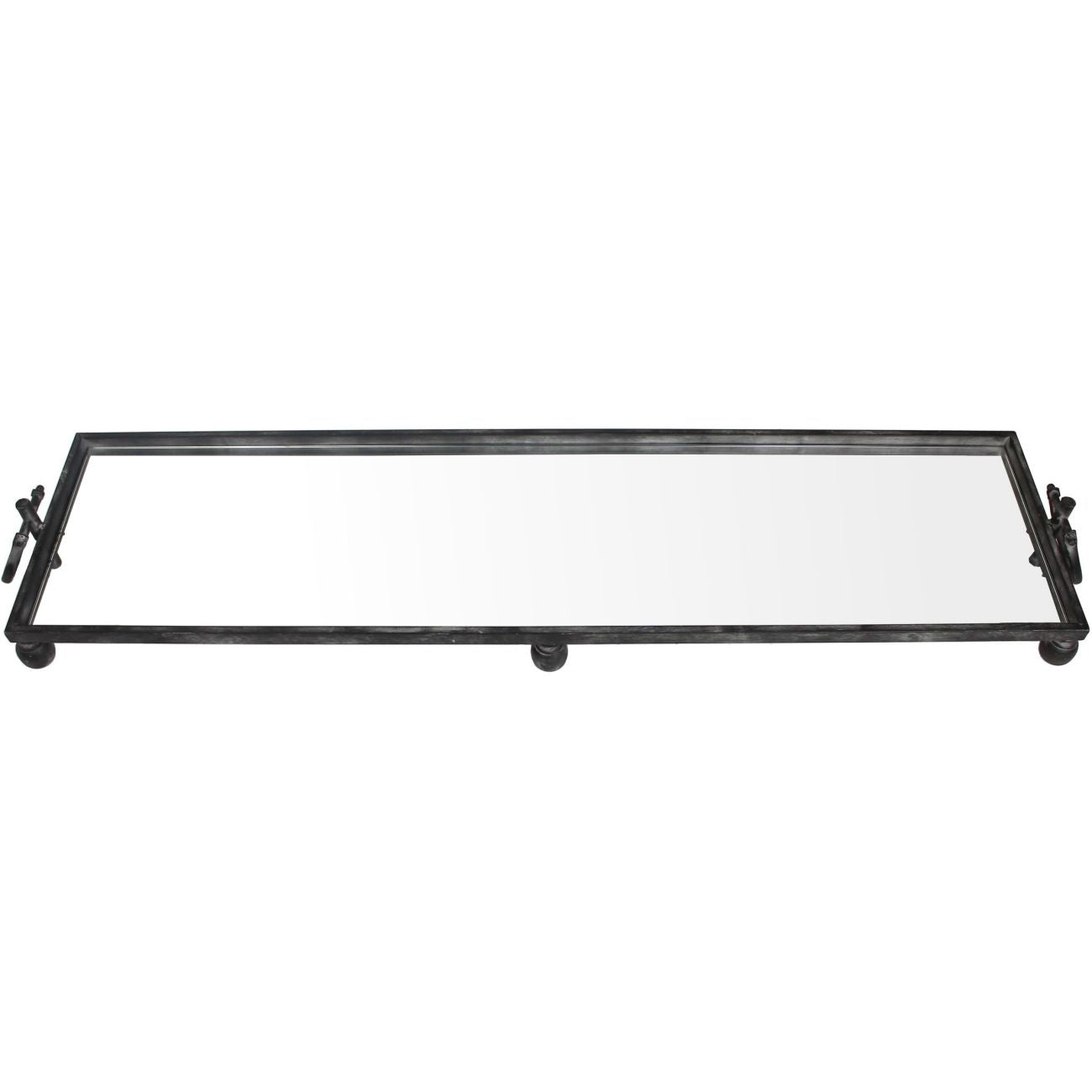 Black Metal Tray with Mirrored Base, Large