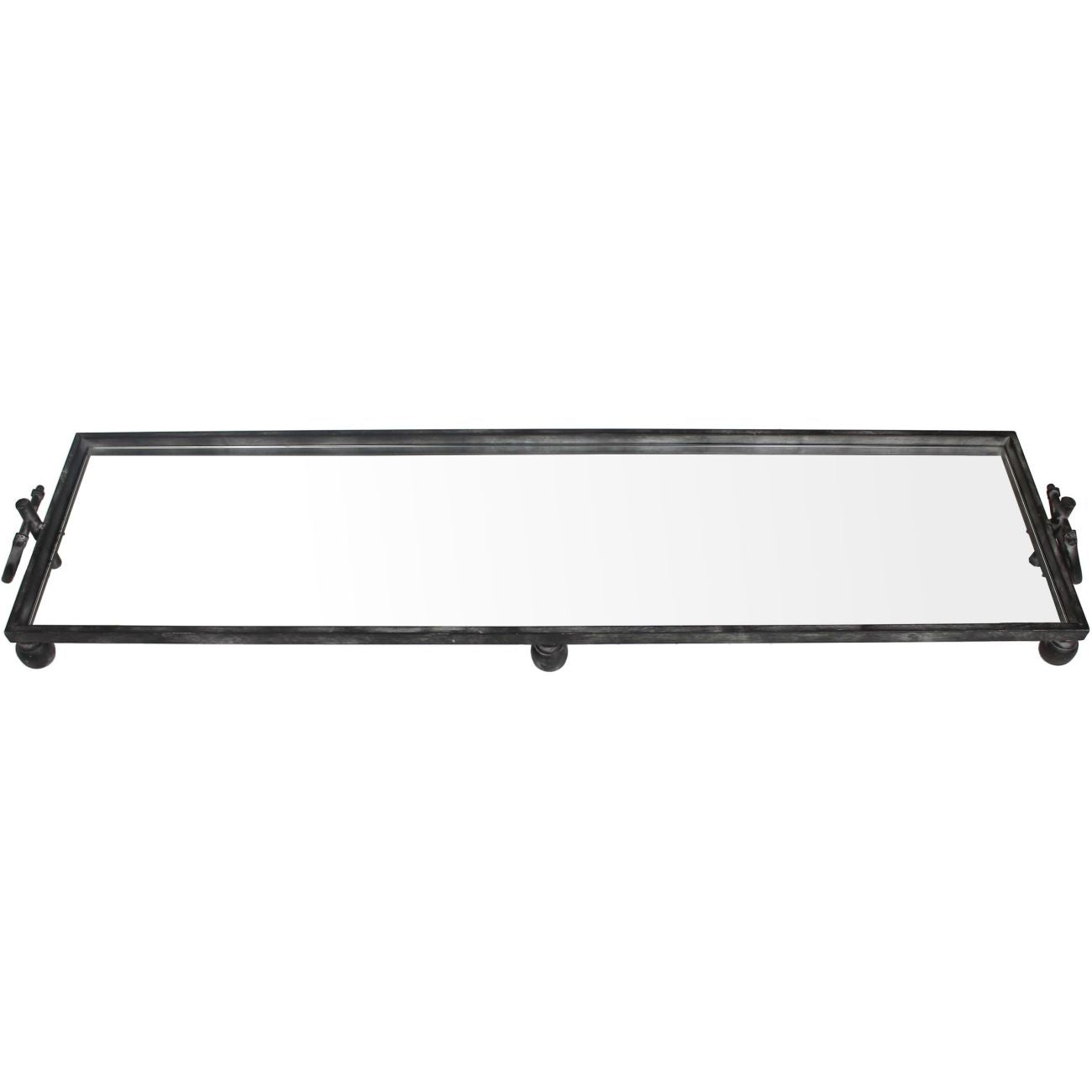 Schwarzes Metalltablett mit verspiegeltem Boden, groß