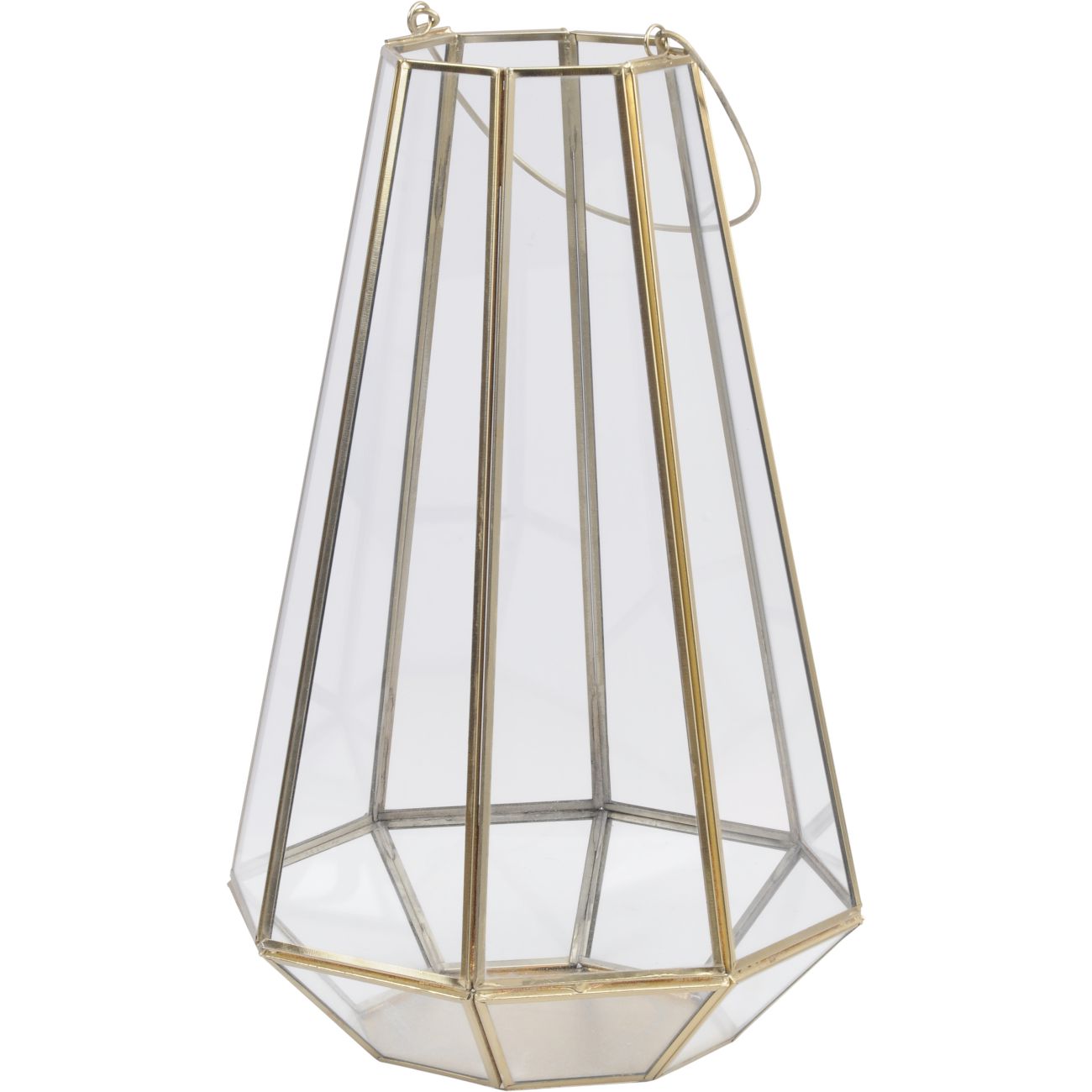 Lanterne octogonale en verre avec cadre en métal doré, grande