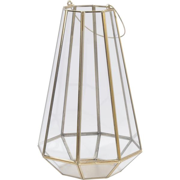 Octagonal Glass Lantern with Gold Metal Frame, Small