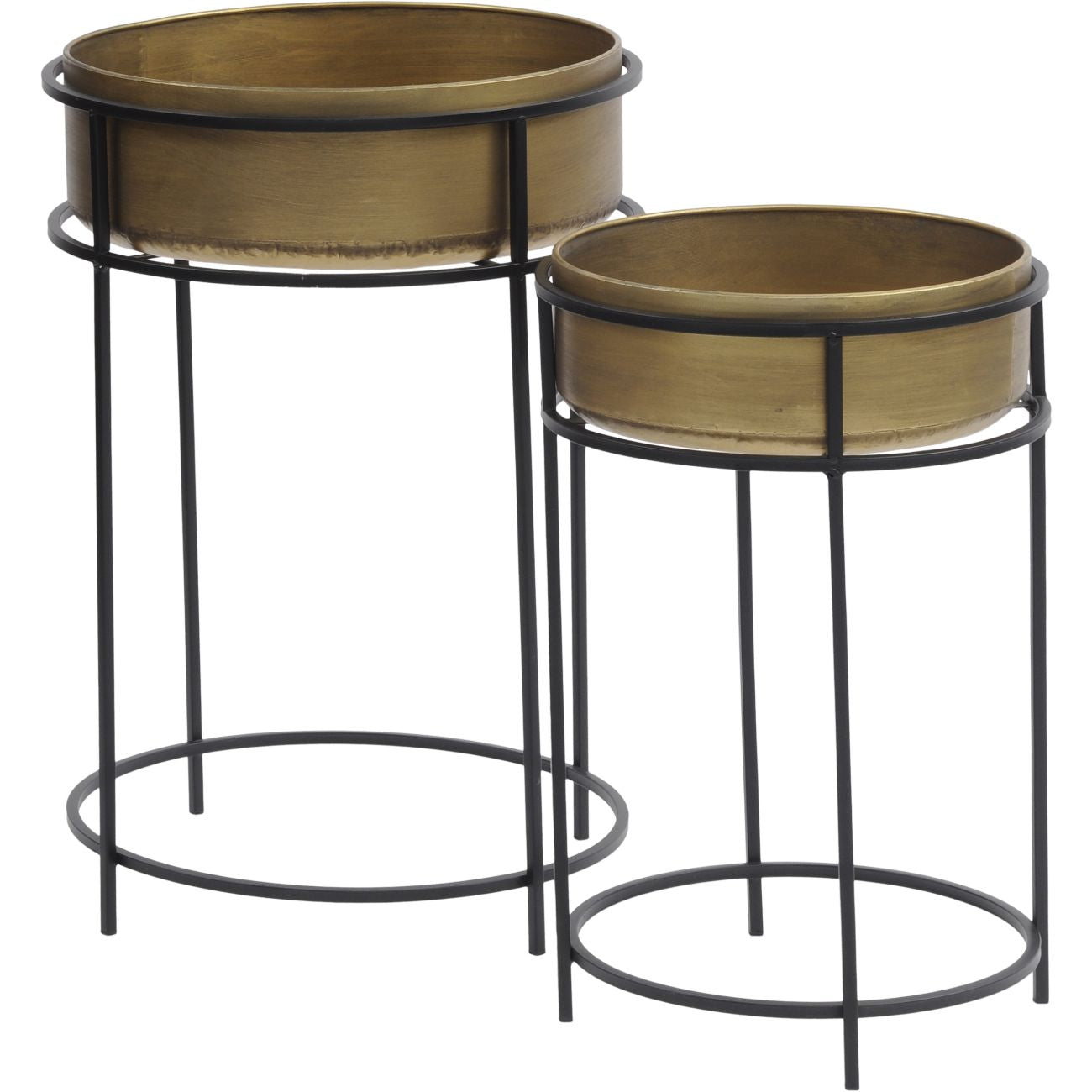Gold Planter with Tall Black Metal Stand, Set of 2