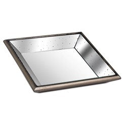 Astor Distressed Mirrored Square Tray W/Wooden Detailing