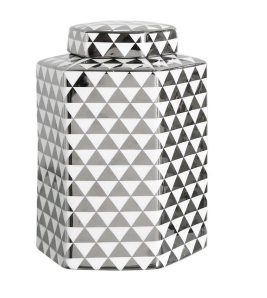Medium White & Silver Ginger Jar 24cm