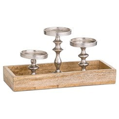 Hardwood Tray with Three Candle Holders