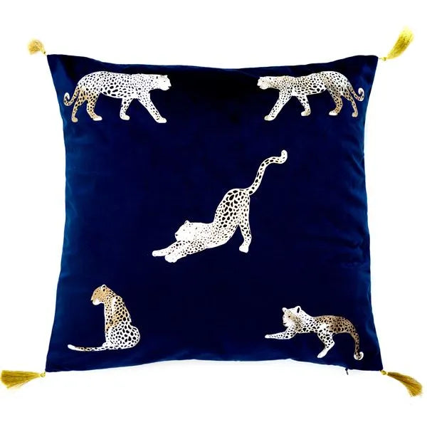 Navy Velvet Leopard Cushion 45x45cm