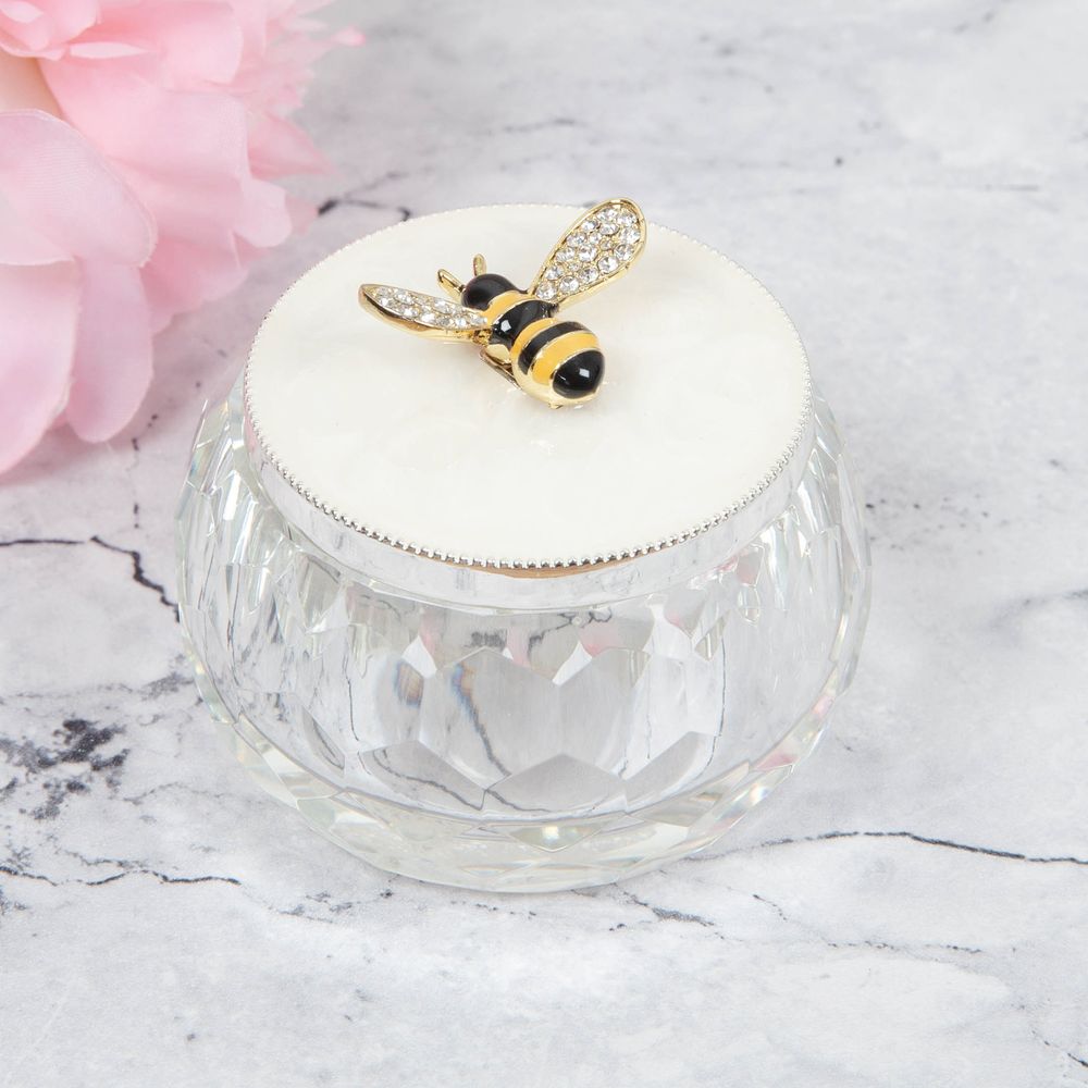 SOPHIA® SILVER PLATED BUMBLE BEE CUT GLASS TRINKET BOX