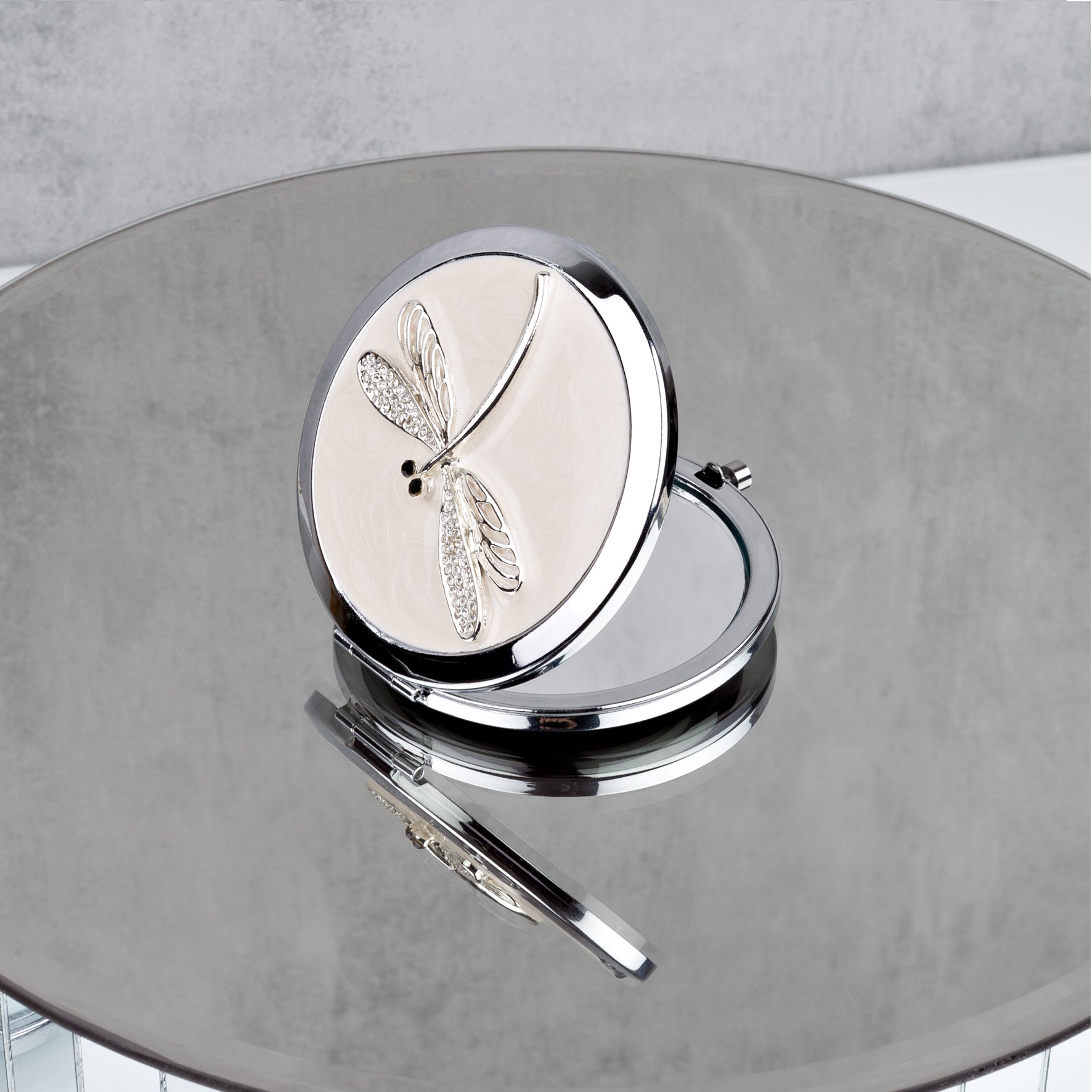 SOPHIA SILVERPLATE NUDE DRAGONFLY COMPACT MIRROR