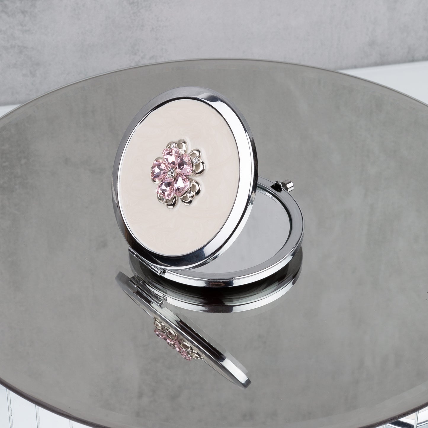 SOPHIA SILVERPLATE PINK FLORAL COMPACT MIRROR