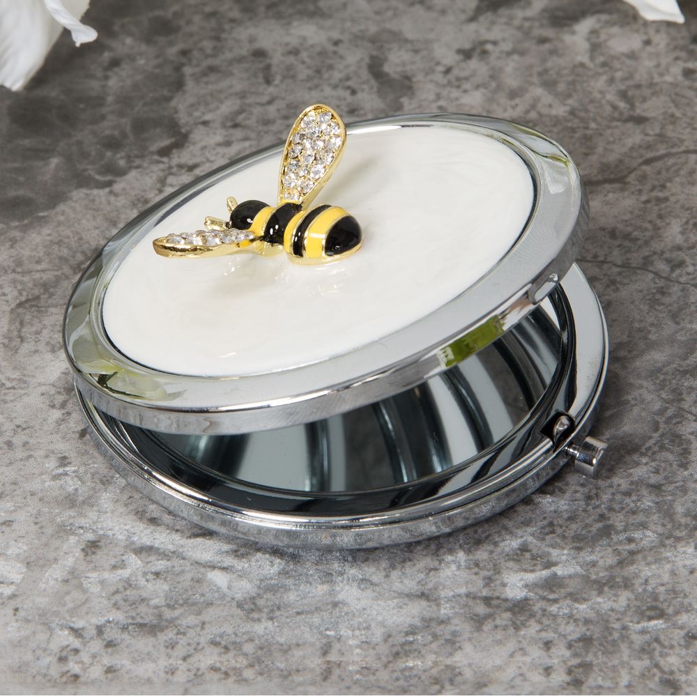 Sophia Silverplate & Crystal Bumble Bee Compact Mirror