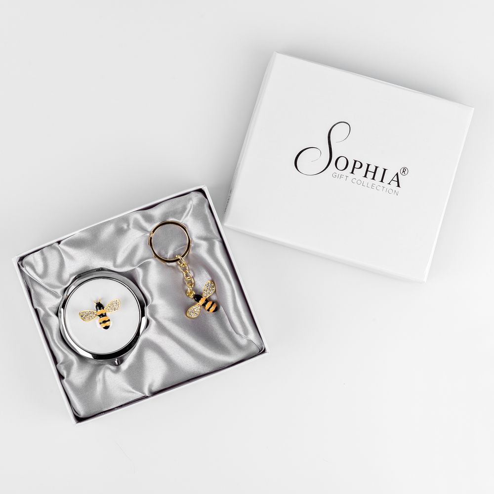 SOPHIA SILVERPLATED BUMBLE BEE COMPACT MIRROR & KEYRING SET