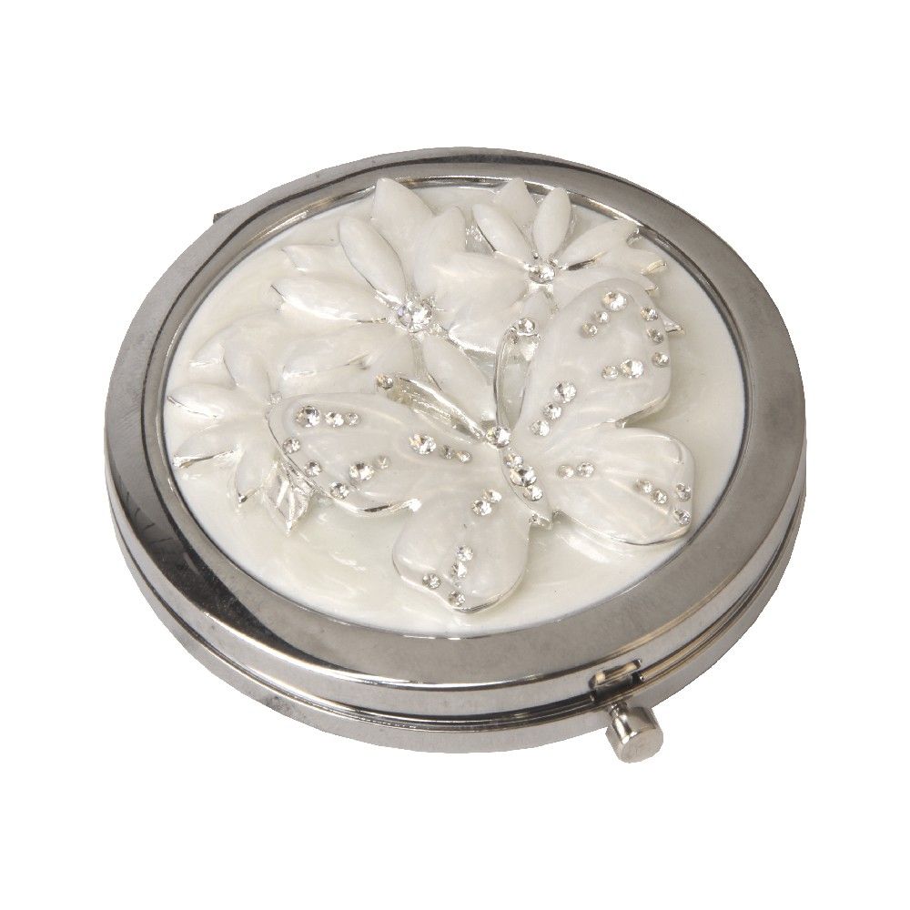 SOPHIA SILVERPLATED EPOXY COMPACT MIRROR - BUTTERFLY