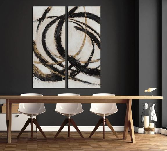 Black and Gold Circle Canvas Wall Art