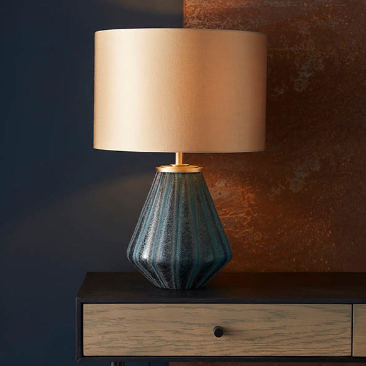 Turquoise Glass Lamp with Shade