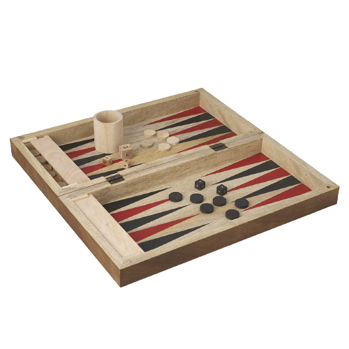 Backgammon-Spiel auf braunem Mangoholz
