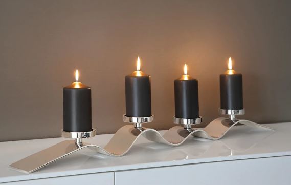 Nickel Wave Candle Holder Large