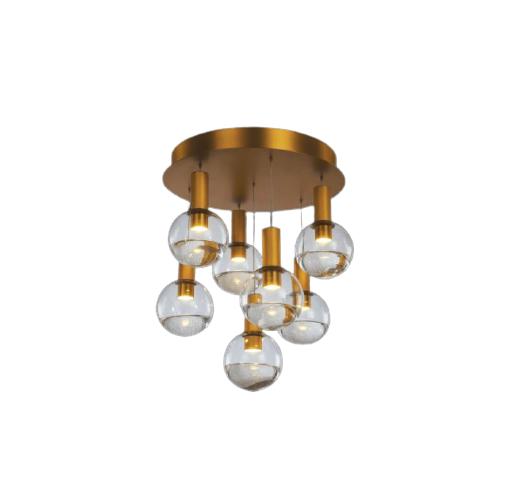 Mio 7 Light Flush (Brass & Clear Glitter Glass) Ceiling Light