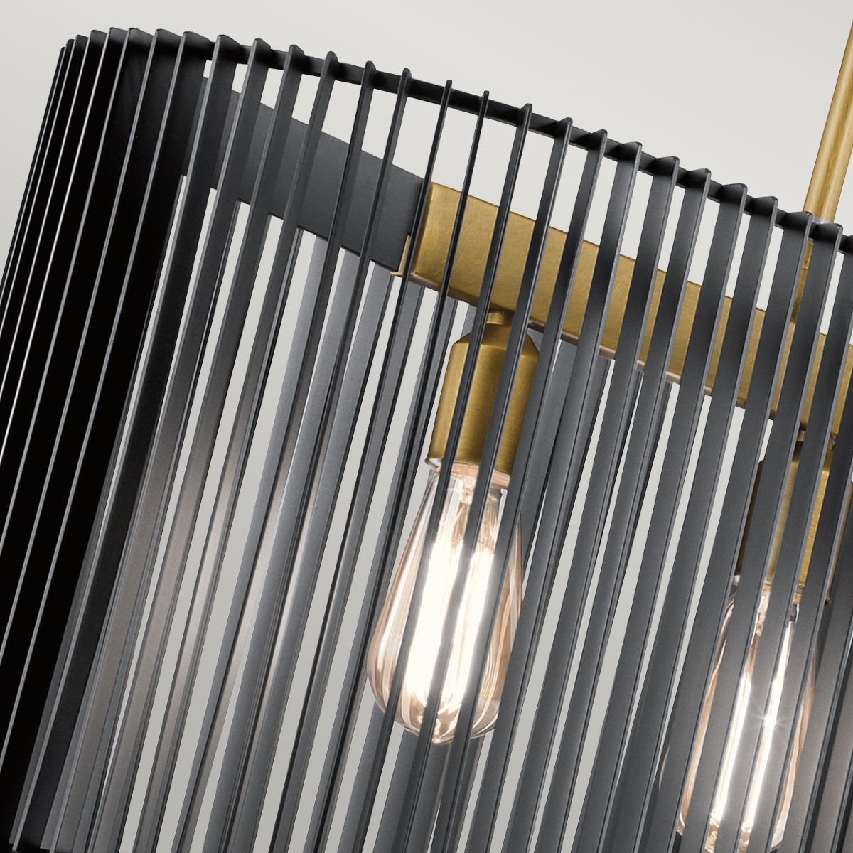5 Light Linear Chandelier In Natural Brass With Black Slatted Shade