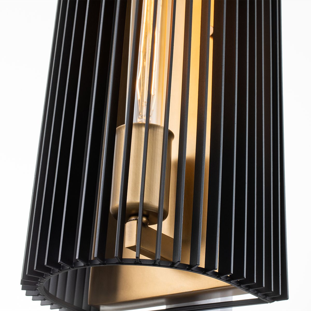 Single Wall Light In Natural Brass With Black Slatted Shade