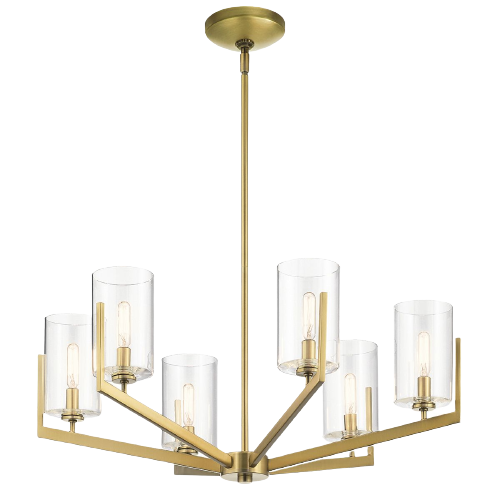 6 Light Ceiling Chandelier in Brushed Natural Brass Finish
