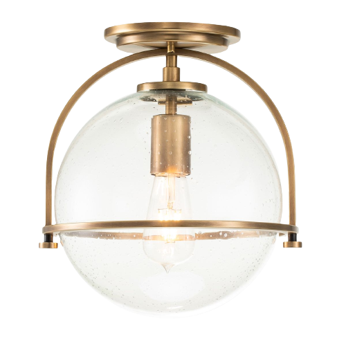 Flush Ceiling Light In Heritage Brass With Clear Glass