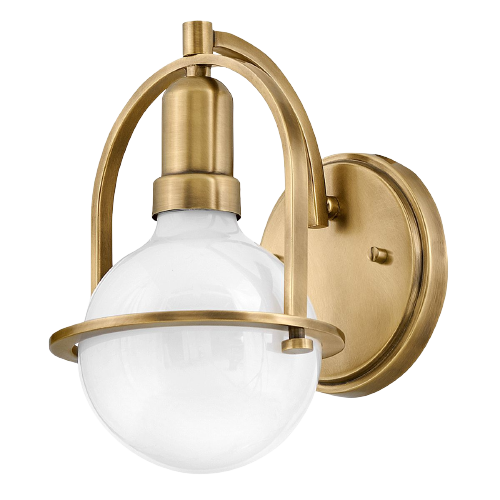 Single Wall Light In Heritage Brass With Opal Lamp Bulb
