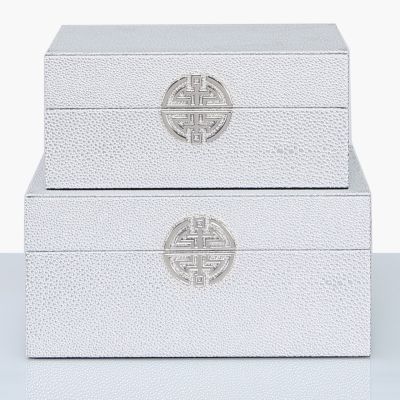 Set of 2 Silver Faux Stingray Leather Jewellery Boxes