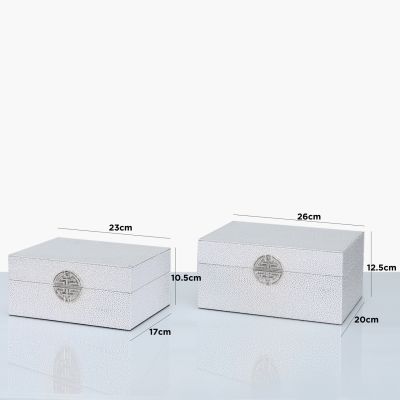 Set of 2 Silver Faux Stingray Leather Jewellery Boxes
