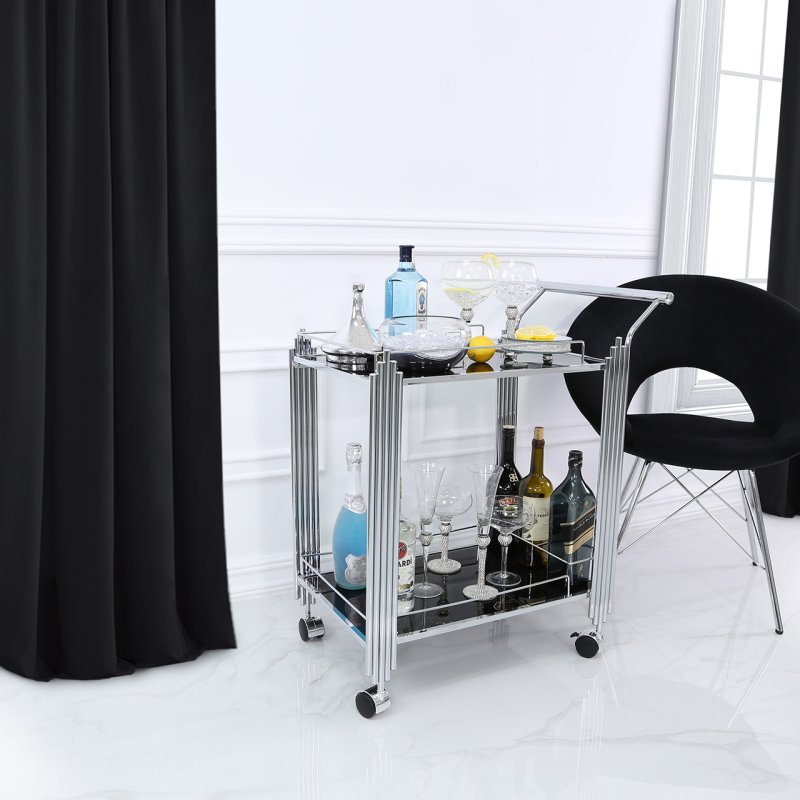 Cohen Silver Drinks Trolley with Black Glass